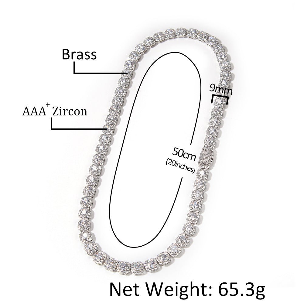 9mm Square Rock Sugar Zircon Necklace Men - NextthinkShop0CJLX132498404DW0
