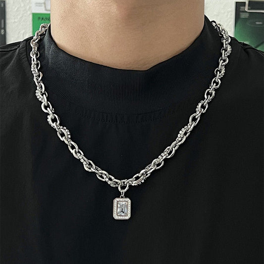 Double Layered Necklace With Diamond Inlay For Men - NextthinkShop0CJLX174937201AZ0