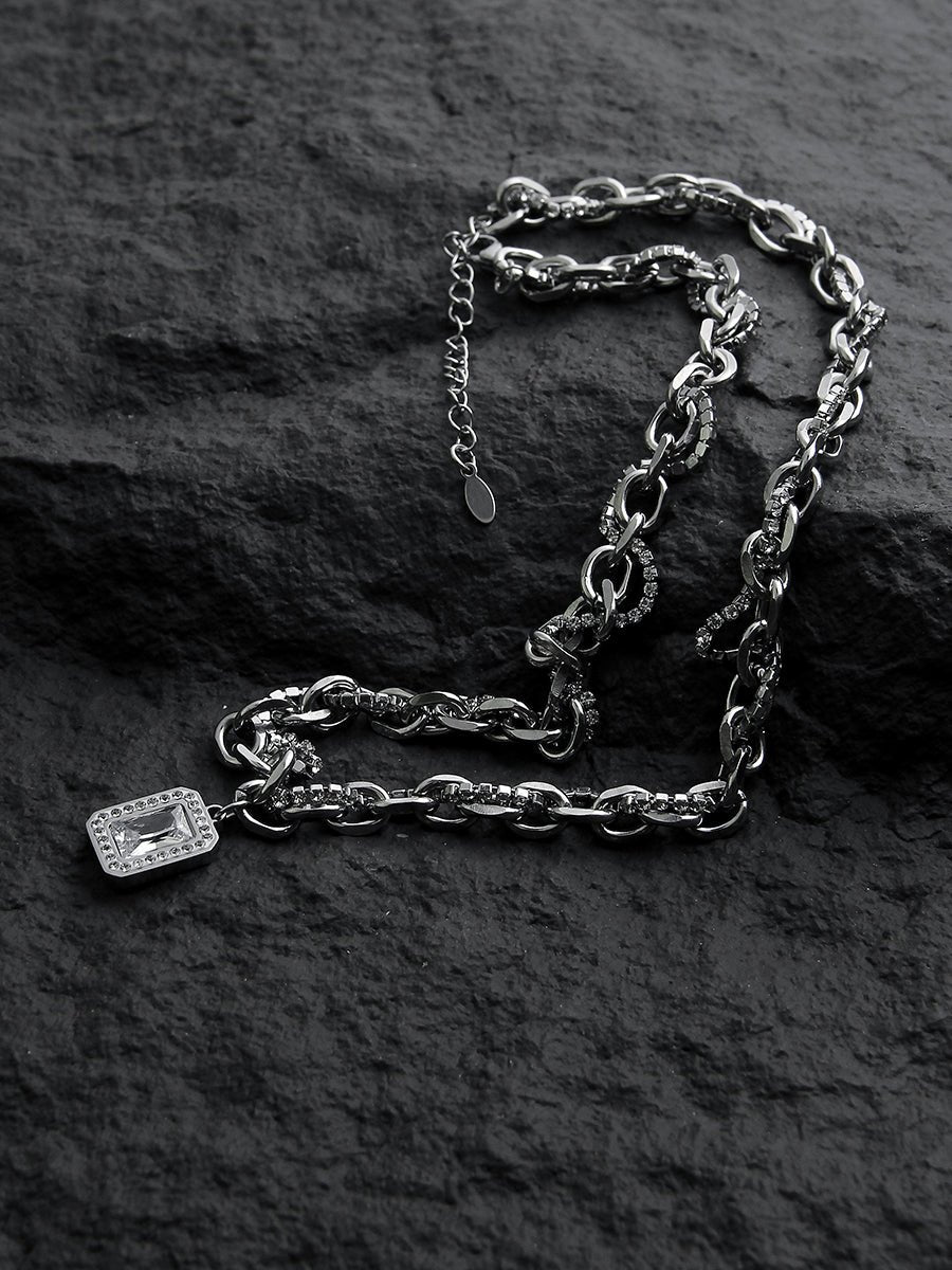 Double Layered Necklace With Diamond Inlay For Men - NextthinkShop0CJLX174937201AZ0