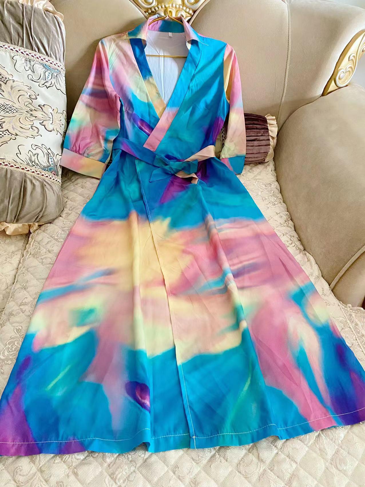 Fashion Long Sleeve V-neck Printed Dress - NextthinkShop0CJLY187302301AZ0