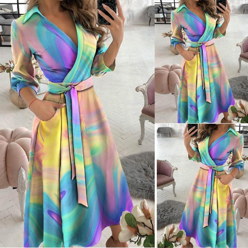 Fashion Long Sleeve V-neck Printed Dress - NextthinkShop0CJLY187302301AZ0