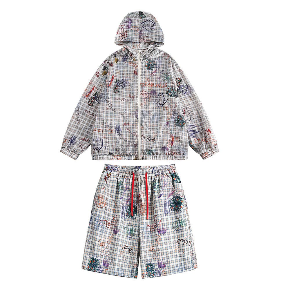 Graffiti Plaid Hooded Suits Men - NextthinkShop0CJTW204571406FU0