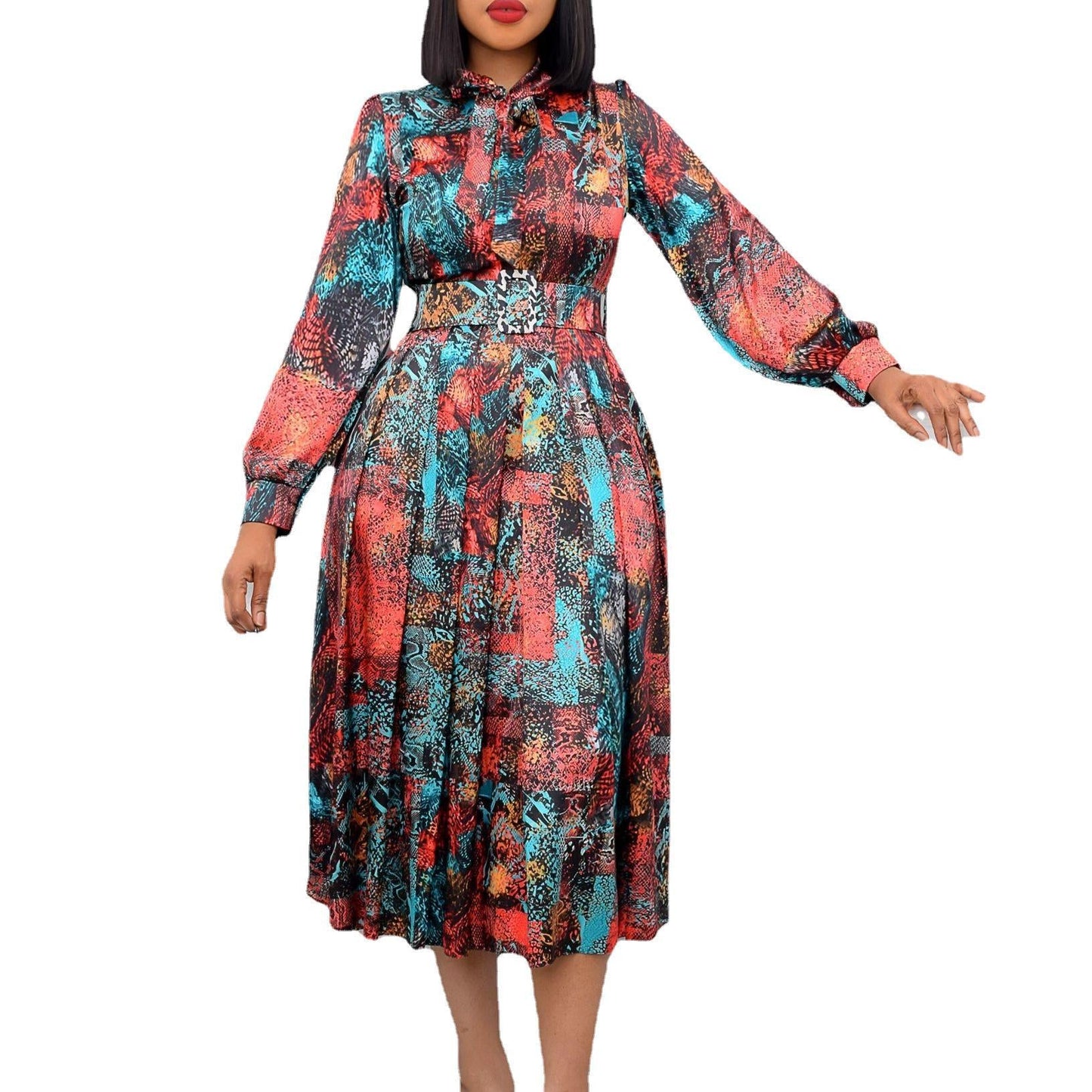 Long Sleeve Skirt High Waist Print Plus Size Banquet Dress - NextthinkShop0CJLY187390701AZ0