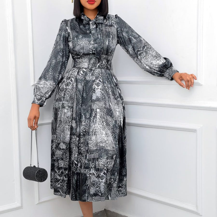 Long Sleeve Skirt High Waist Print Plus Size Banquet Dress - NextthinkShop0CJLY187390701AZ0