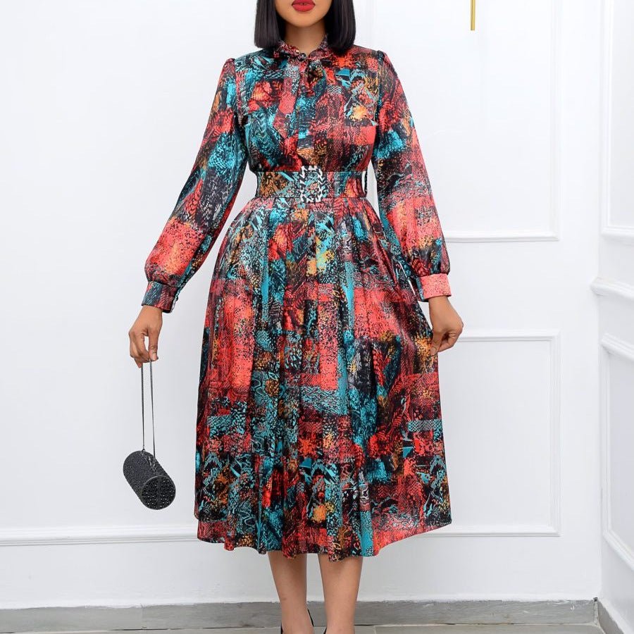 Long Sleeve Skirt High Waist Print Plus Size Banquet Dress - NextthinkShop0CJLY187390707GT0