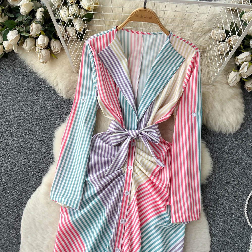Nextthink Contrast Color Striped V-neck Dress - NextthinkShop0CJLY203152501AZ0