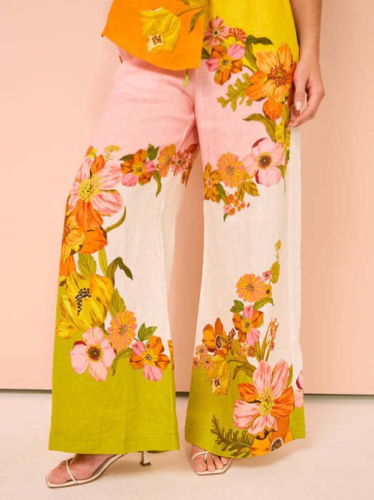 Printed Cotton And Linen Two-piece Suit Outfit Top Wide-leg Pants - NextthinkShop0CJLS201154207GT0