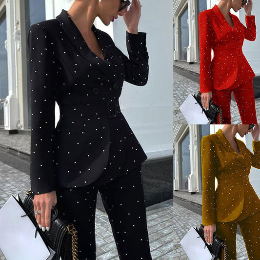 Women's Black Polka Dot Long Sleeve Two-piece Suit - NextthinkShop0CJLS186279901AZ0