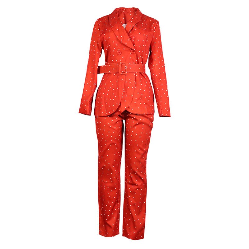 Women's Black Polka Dot Long Sleeve Two-piece Suit - NextthinkShop0CJLS186279901AZ0