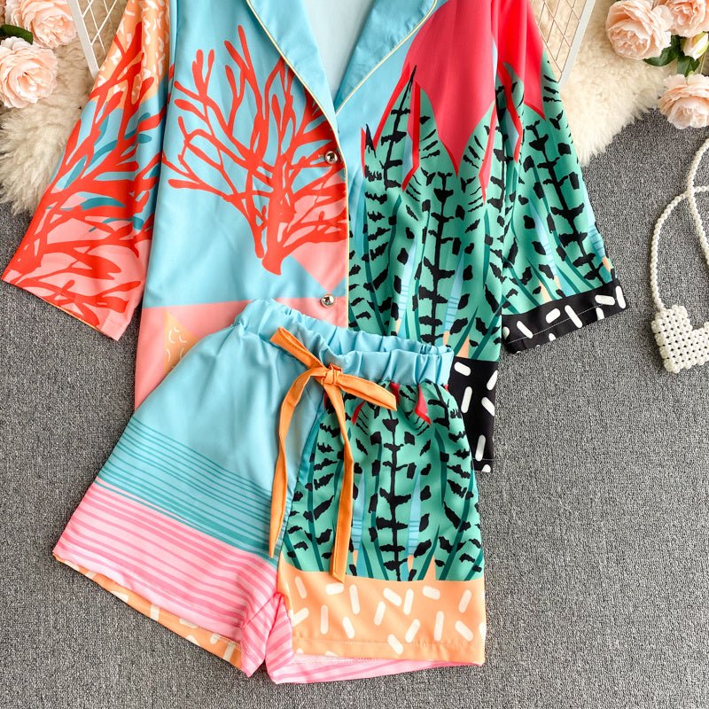 Women's Design Color Blocking Print Vacation Two-piece Set - NextthinkShop0CJTZ201333601AZ0