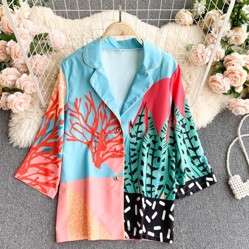 Women's Design Color Blocking Print Vacation Two-piece Set - NextthinkShop0CJTZ201333601AZ0