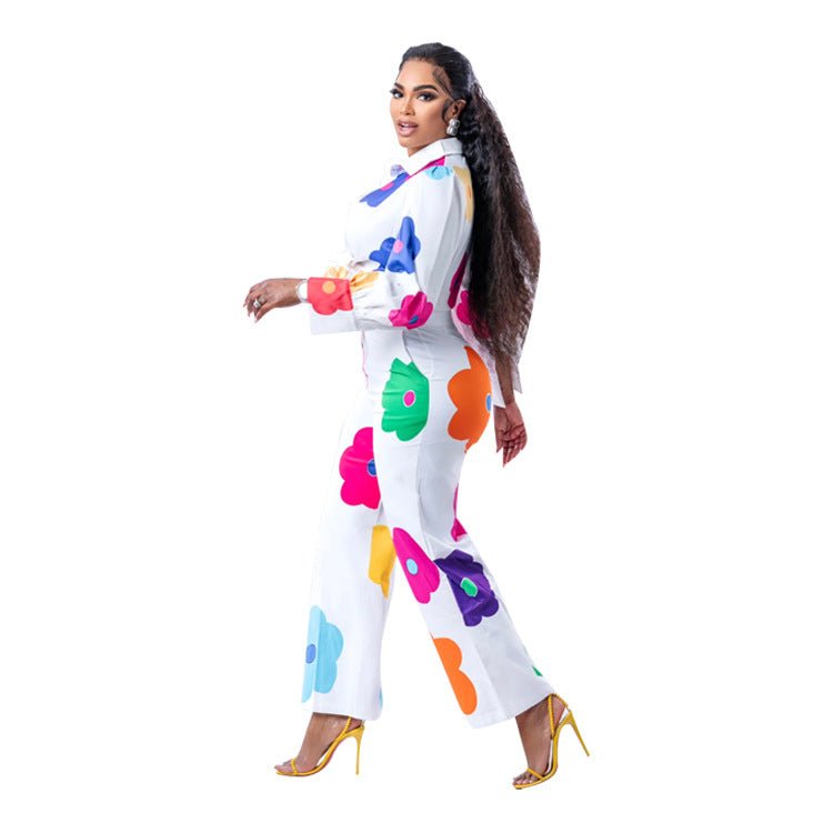 Women's Fashion Casual Digital Printed Flowers Blouse And Pants - NextthinkShop0CJLS186006103CX0
