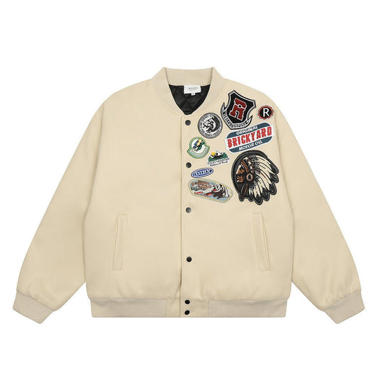 Badge Decoration Baseball Loose Casual Flight Cotton Coat Jacket - NextthinkShop