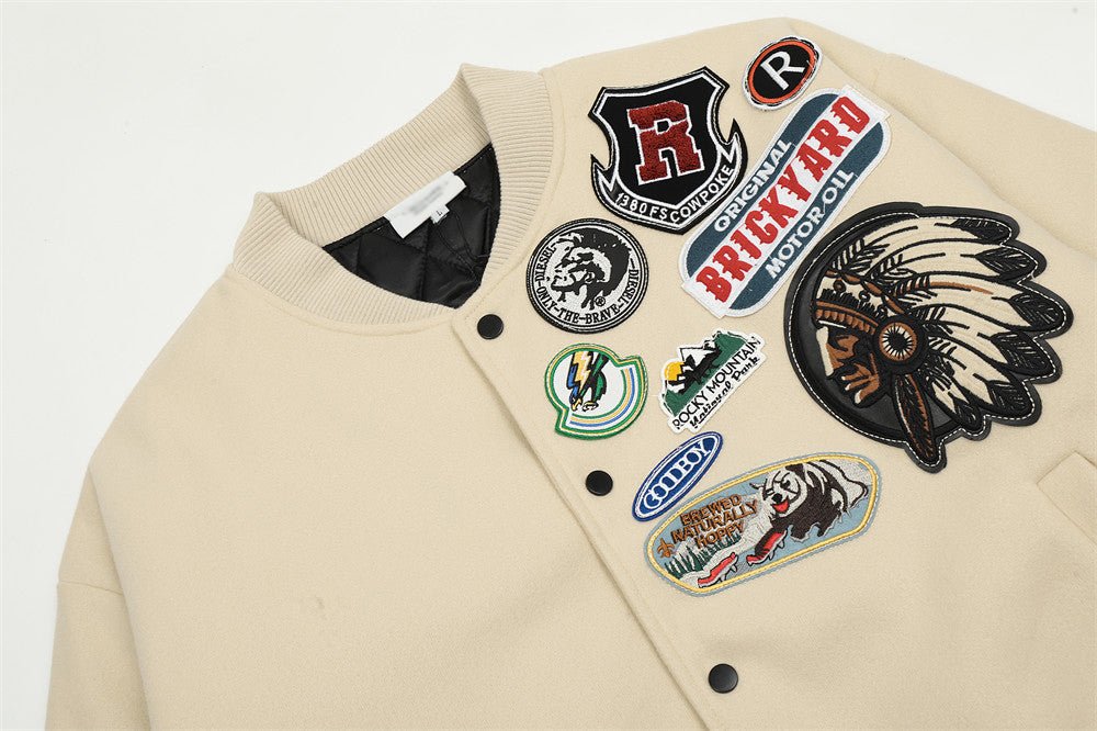 Badge Decoration Baseball Loose Casual Flight Cotton Coat Jacket - NextthinkShop