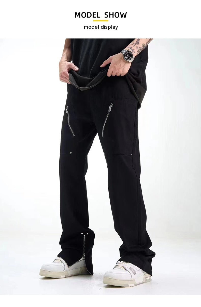 Casual Working Pants Men's Zipper Black Bootcut Pants - NextthinkShop0CJXX197367503CX0