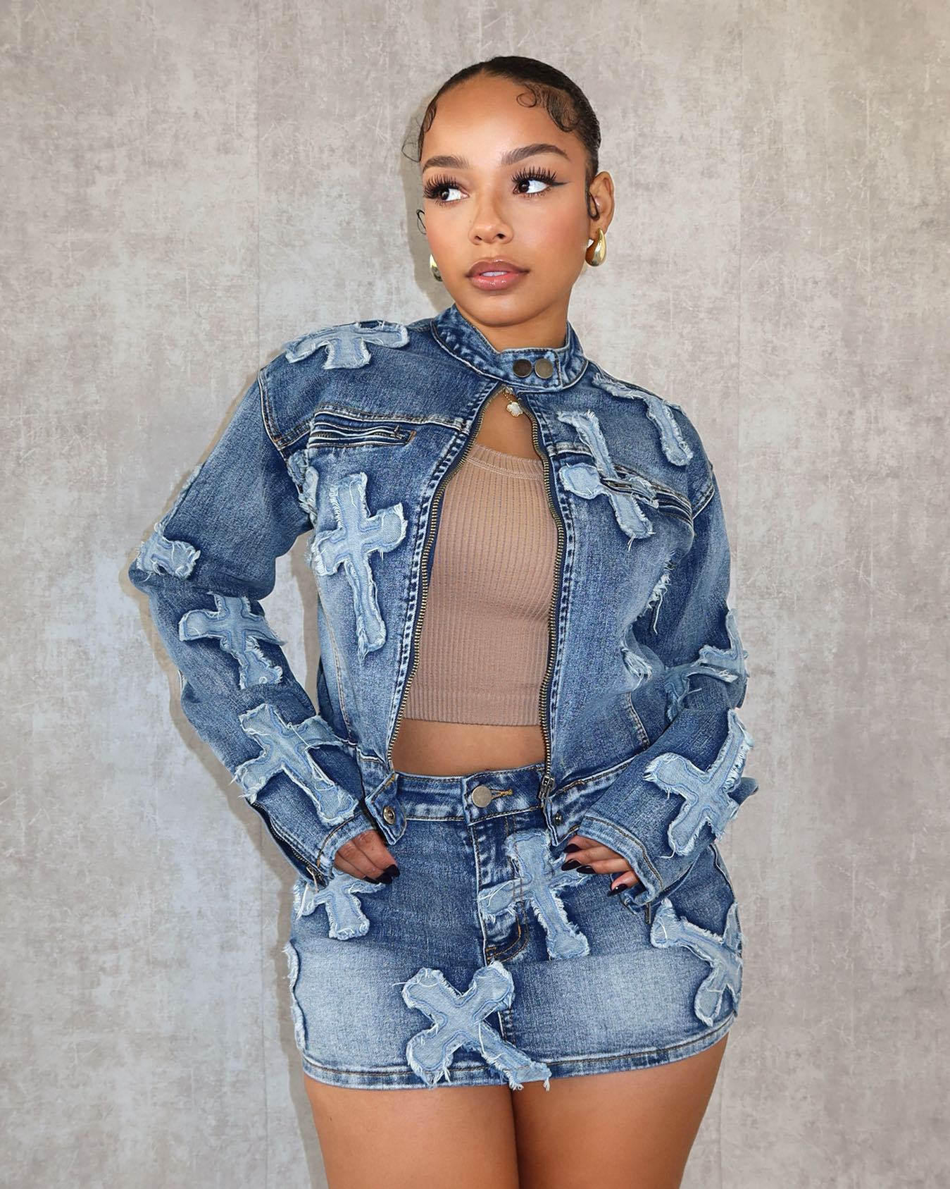 Denim Embroidered Short Skirt Jacket Suits Suit - NextthinkShopWomen's ClothCJLS190962103CXWomen's Cloth