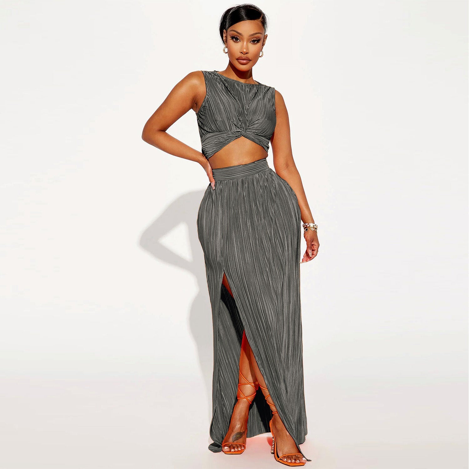 European And American Women's Clothing Slit Dress Two-piece Set - NextthinkShop
