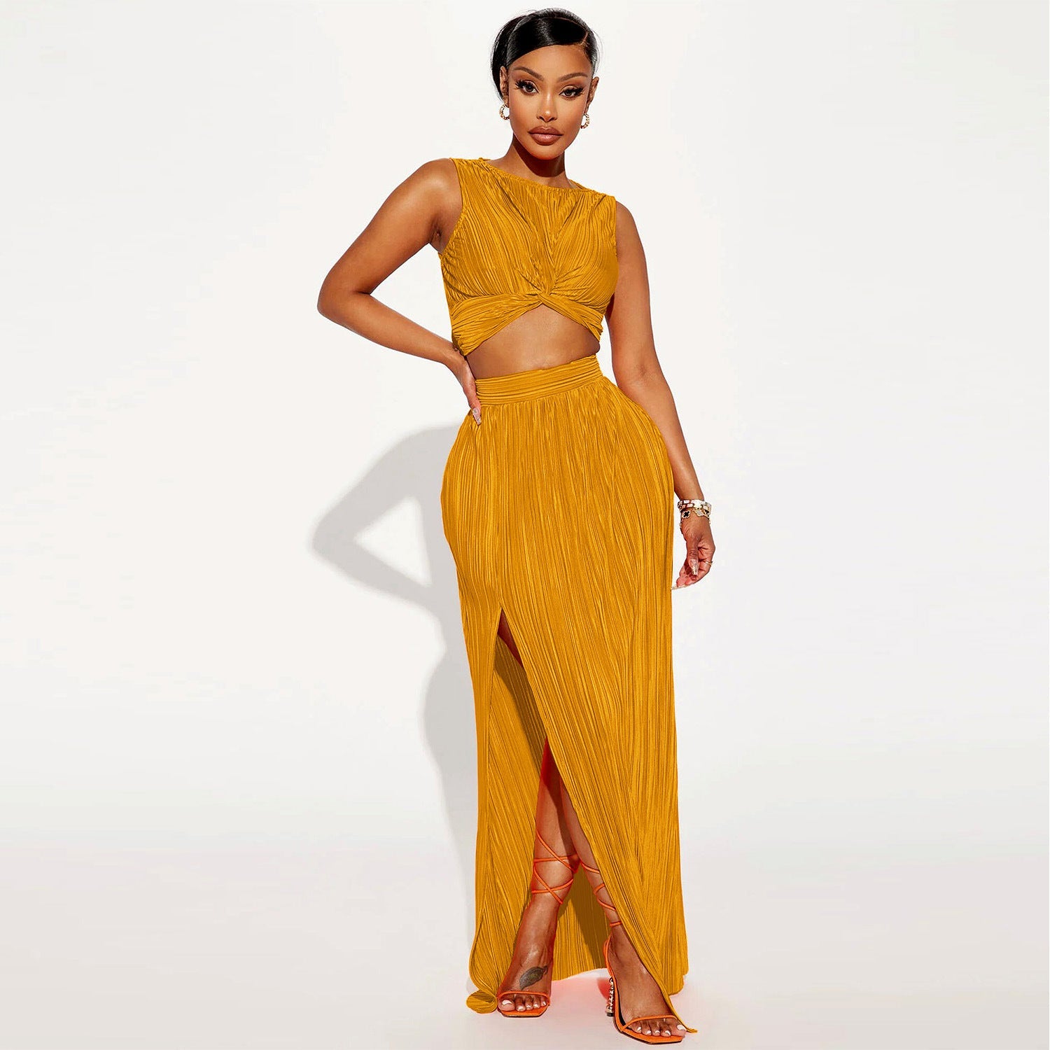 European And American Women's Clothing Slit Dress Two-piece Set - NextthinkShop