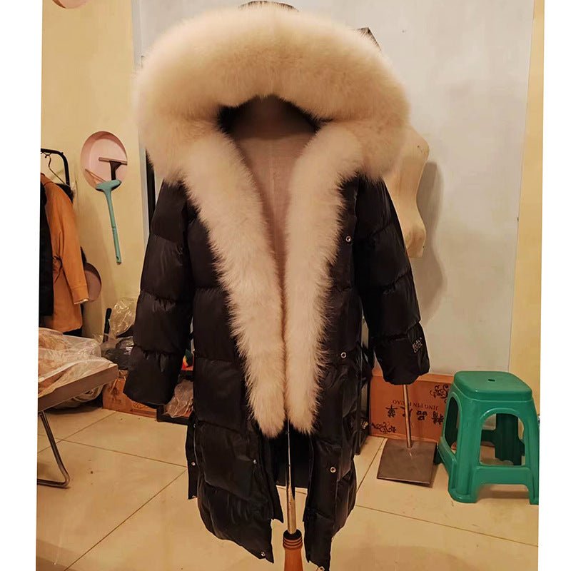 Extended Black Golden Lock Warm Real Fox Fur Big Fur Collar Duck Down Down Jacket - NextthinkShop