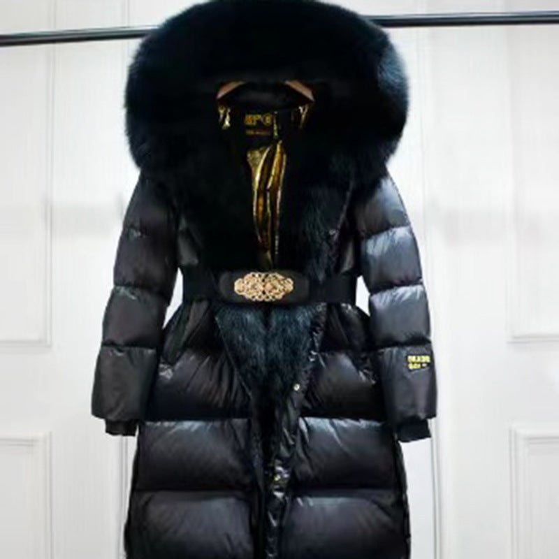 Extended Black Golden Lock Warm Real Fox Fur Big Fur Collar Duck Down Down Jacket - NextthinkShop