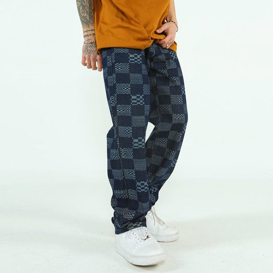 Fashion Checkerboard Jacquard Jeans For Men - NextthinkShop