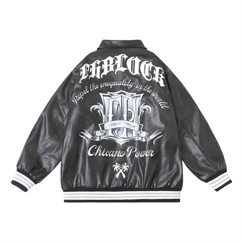 Flower Letter Printing Motorcycle Jacket Men - NextthinkShop