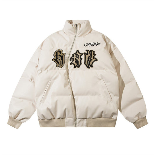 Gothic Letter Stand Collar PU Leather Coat Cotton-padded Jacket - NextthinkShop
