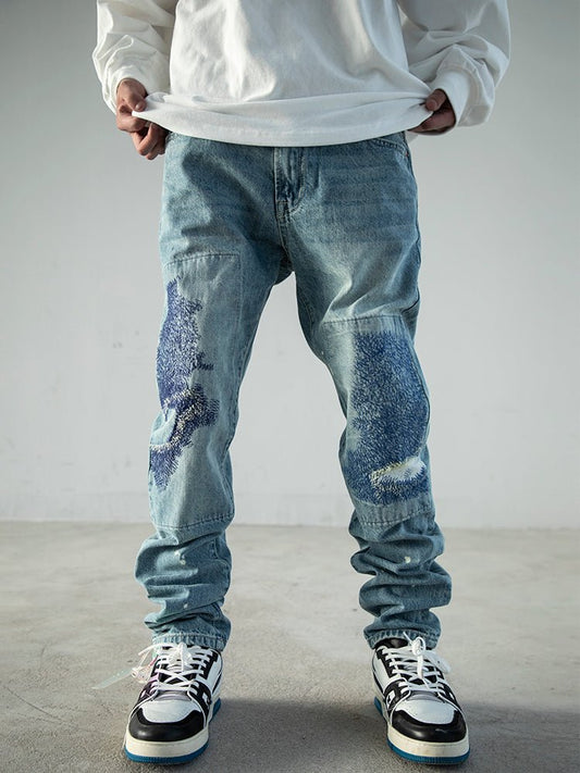 Heavy Industry Electric Embroidery Burnt Fitted Jeans - NextthinkShop