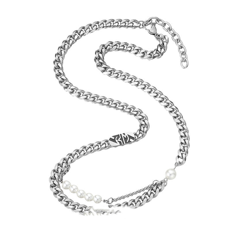 Hip-hop Double Layer Titanium Steel Pearl Necklace For Men - NextthinkShop0CJSL167694001AZ0