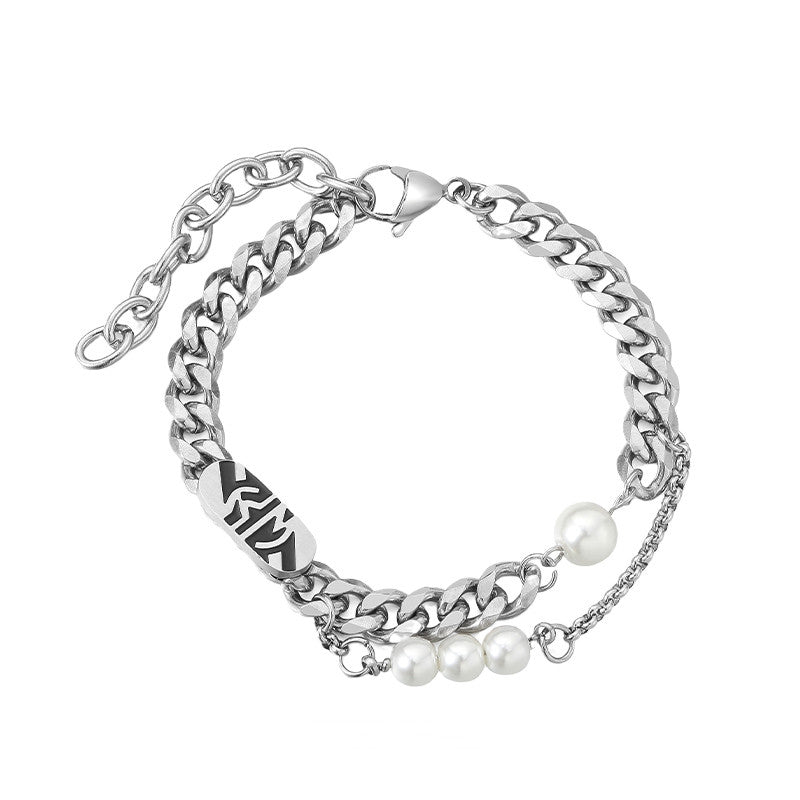 Hip-hop Double Layer Titanium Steel Pearl Necklace For Men - NextthinkShop0CJSL167694002BY0