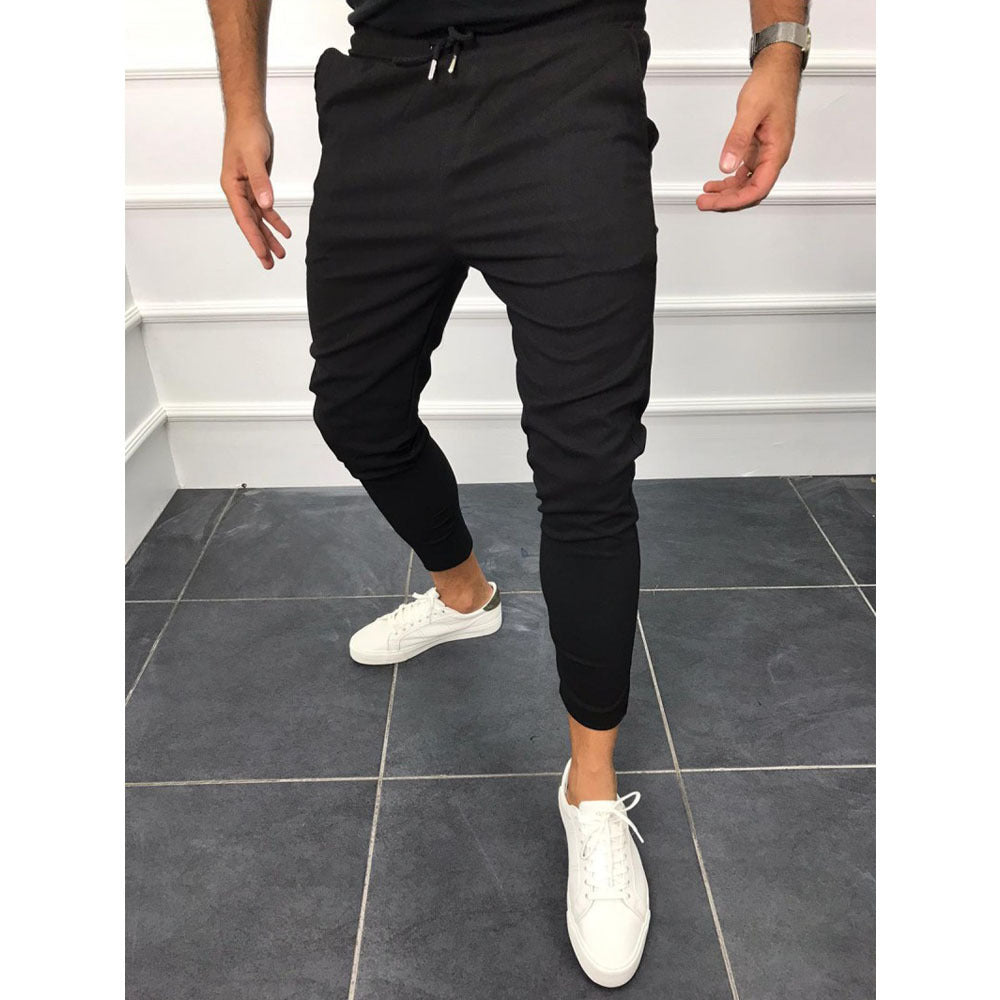 Lace-up casual pants solid color jogging pants - NextthinkShop0CJNSXZHL00119-Black-L0