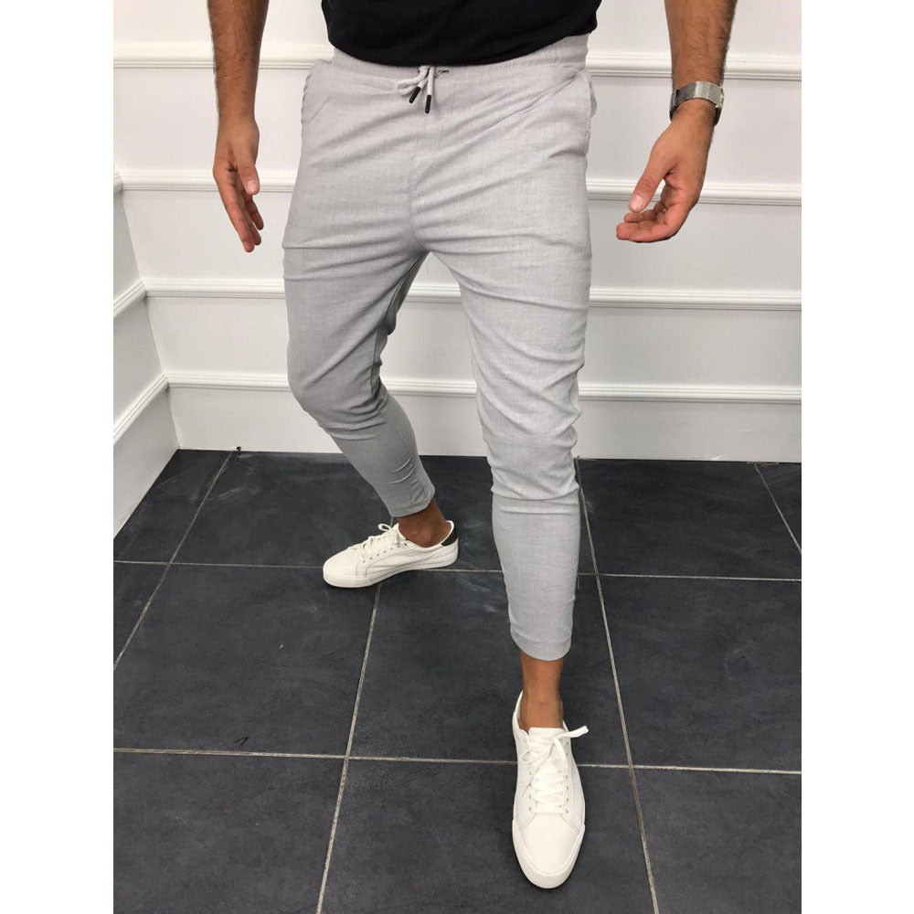 Lace-up casual pants solid color jogging pants - NextthinkShop0CJNSXZHL00119-Light grey-L0
