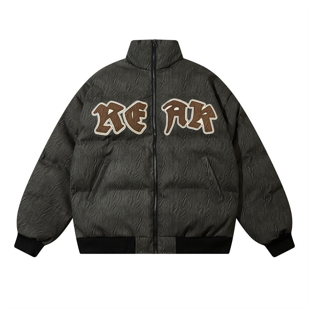 Letter Patch Embroidered Leather Coat For Men - NextthinkShop