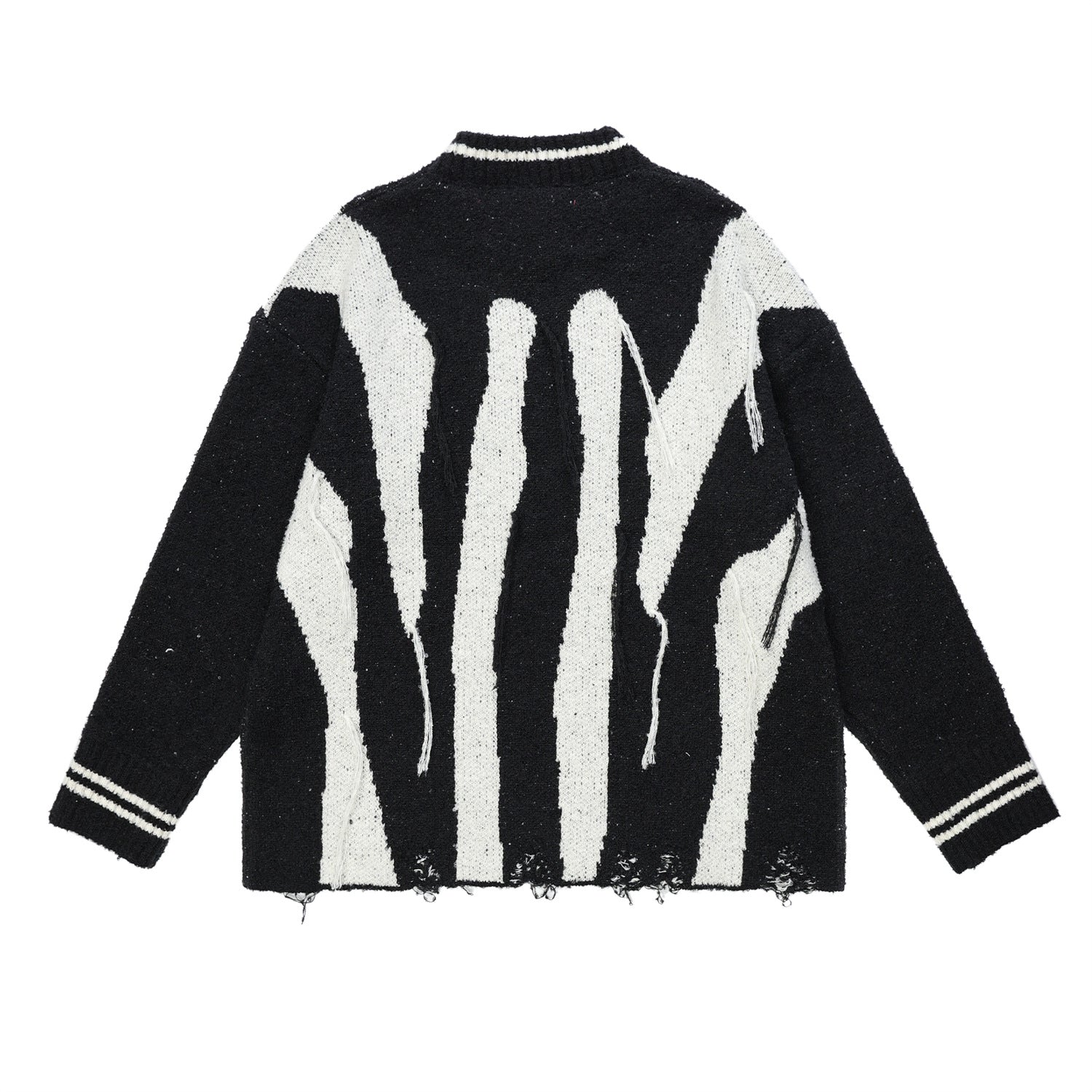 Loose Waste Soil Wind Hole Abstract Irregular Striped Tassel Sweater - NextthinkShop