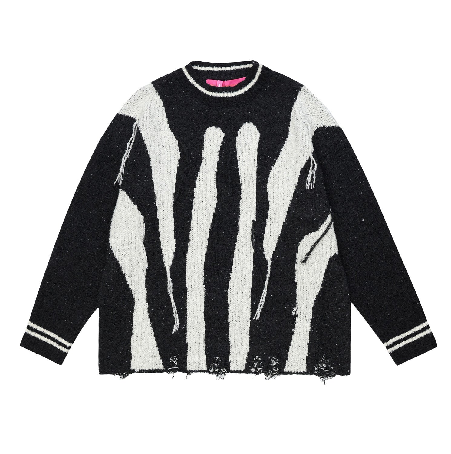 Loose Waste Soil Wind Hole Abstract Irregular Striped Tassel Sweater - NextthinkShop