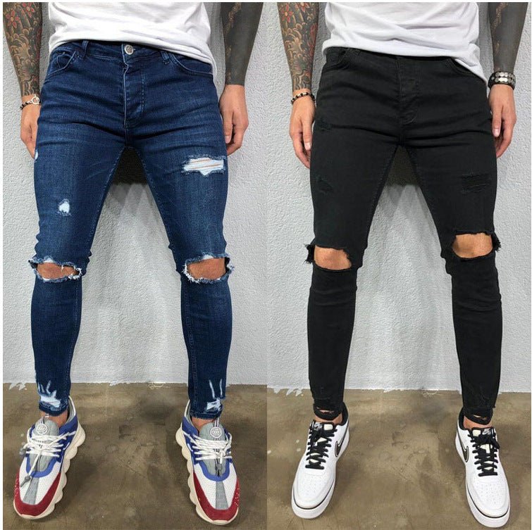 Men Jeans Black Blue Denim Pants Solid Color High Street Style Trousers Man - NextthinkShop