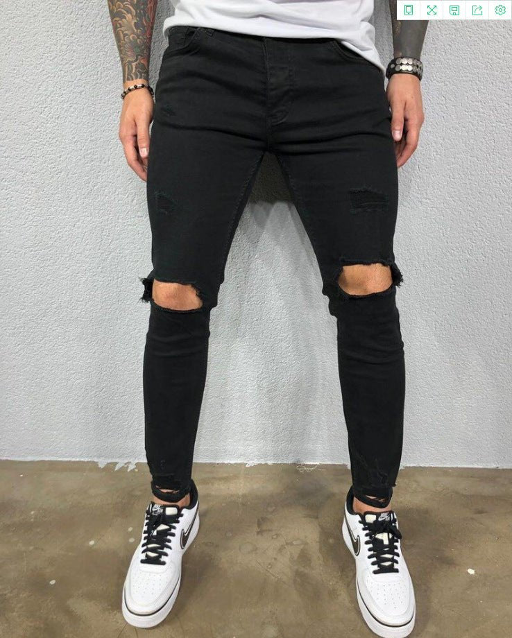 Men Jeans Black Blue Denim Pants Solid Color High Street Style Trousers Man - NextthinkShop