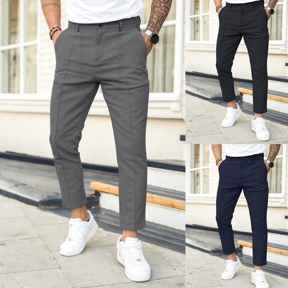 Men's Double Fold Line Solid Color Casual Suit Pants - NextthinkShop0CJXX199182318RI0