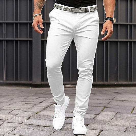 Men's Pure Color Tight Pocket Zipper Business Casual Slim-fitting Trousers - NextthinkShop