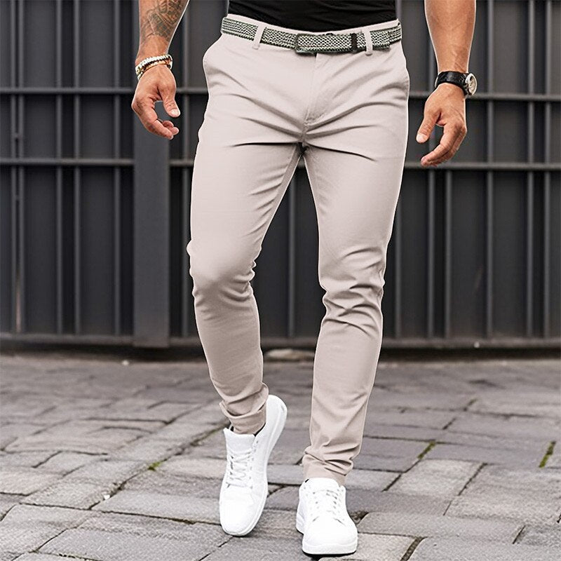Men's Pure Color Tight Pocket Zipper Business Casual Slim-fitting Trousers - NextthinkShop