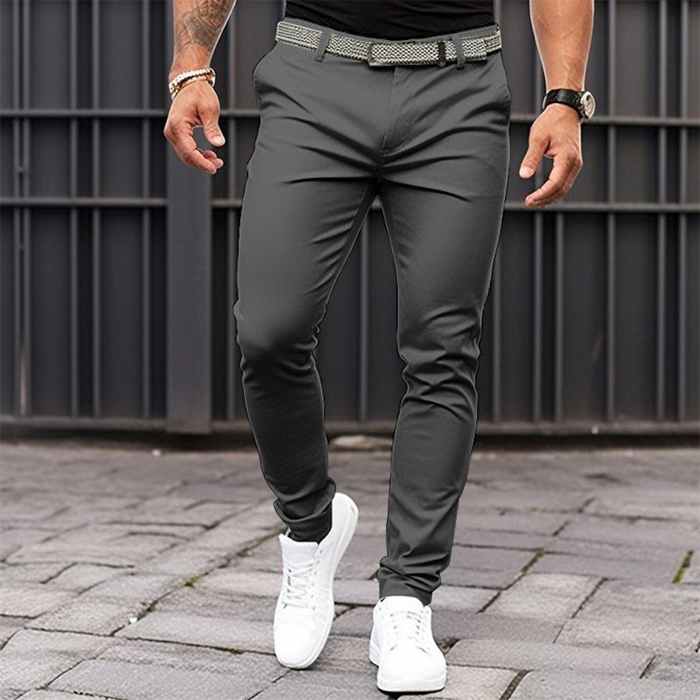 Men's Pure Color Tight Pocket Zipper Business Casual Slim-fitting Trousers - NextthinkShop