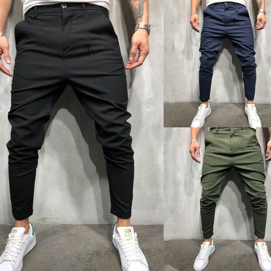 Men's Solid Color Slim Woven Leisure Trousers - NextthinkShop0CJNSXZHL00248-Black-3XL0