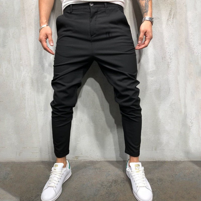 Men's Solid Color Slim Woven Leisure Trousers - NextthinkShop0CJNSXZHL00248-Black-L0
