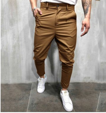 Men's Solid Color Slim Woven Leisure Trousers - NextthinkShop0CJNSXZHL00248-Camel-3XL0