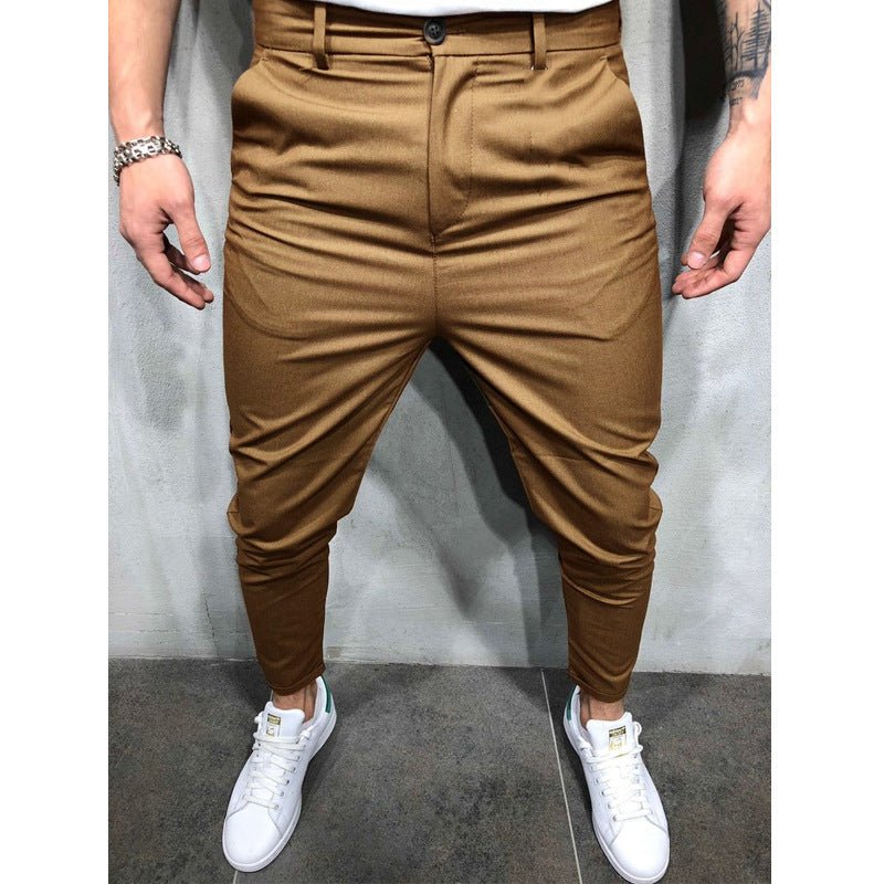 Men's Solid Color Slim Woven Leisure Trousers - NextthinkShop0CJNSXZHL00248-Camel-L0