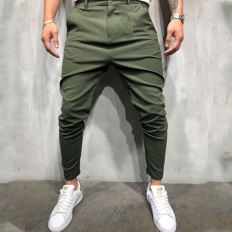 Men's Solid Color Slim Woven Leisure Trousers - NextthinkShop0CJNSXZHL00248-Green-L0