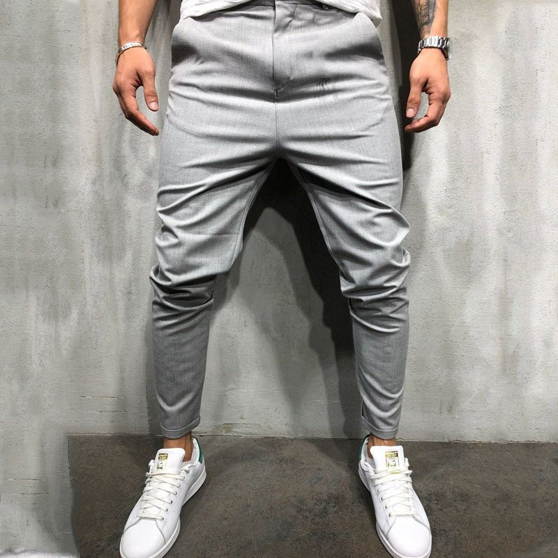 Men's Solid Color Slim Woven Leisure Trousers - NextthinkShop0CJNSXZHL00248-Grey-L0