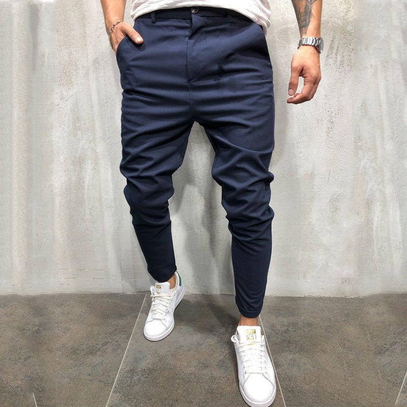 Men's Solid Color Slim Woven Leisure Trousers - NextthinkShop0CJNSXZHL00248-Navy-L0