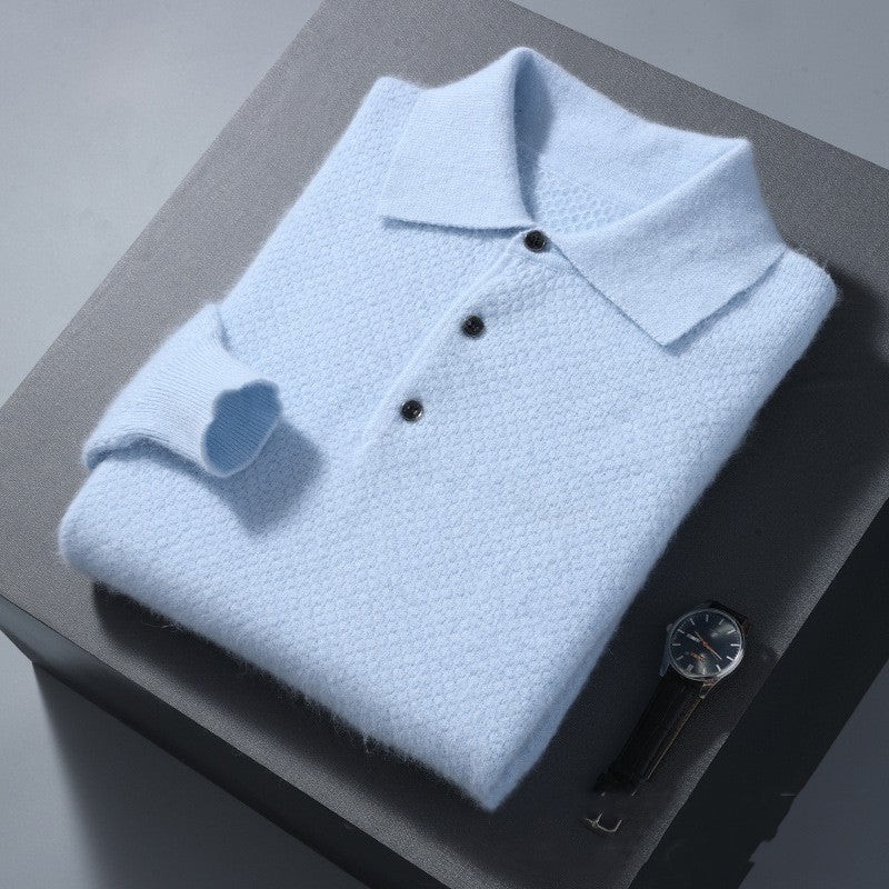Mink Sweater Men's Polo Collar Honeycomb Knitting Sweater - NextthinkShop