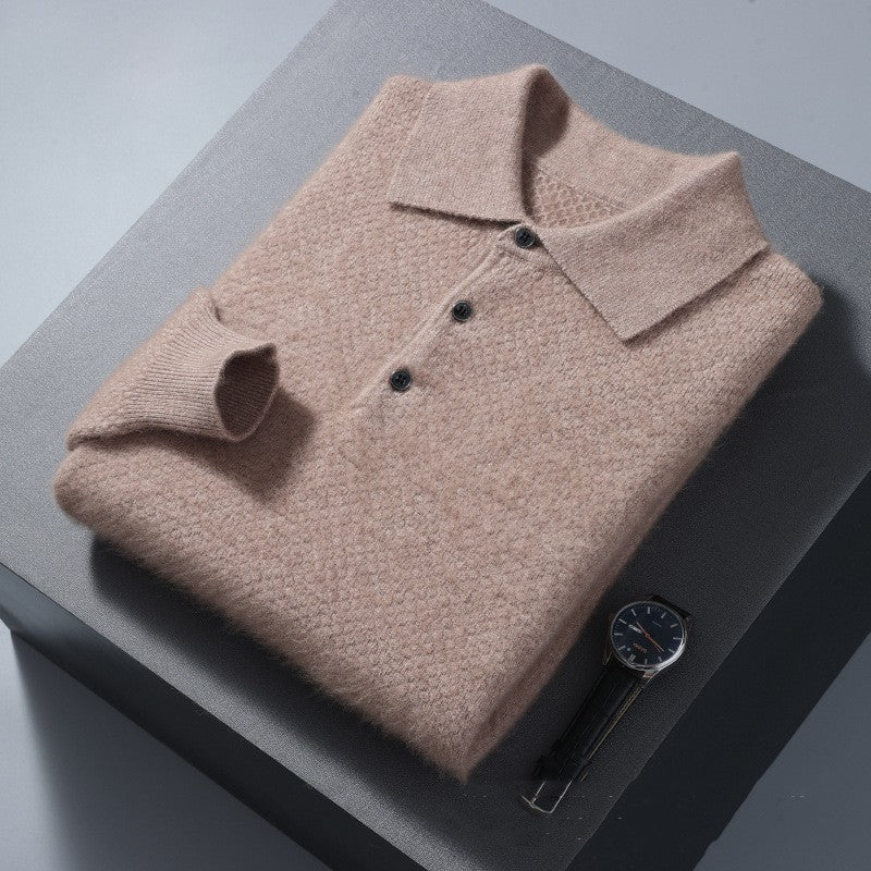 Mink Sweater Men's Polo Collar Honeycomb Knitting Sweater - NextthinkShop